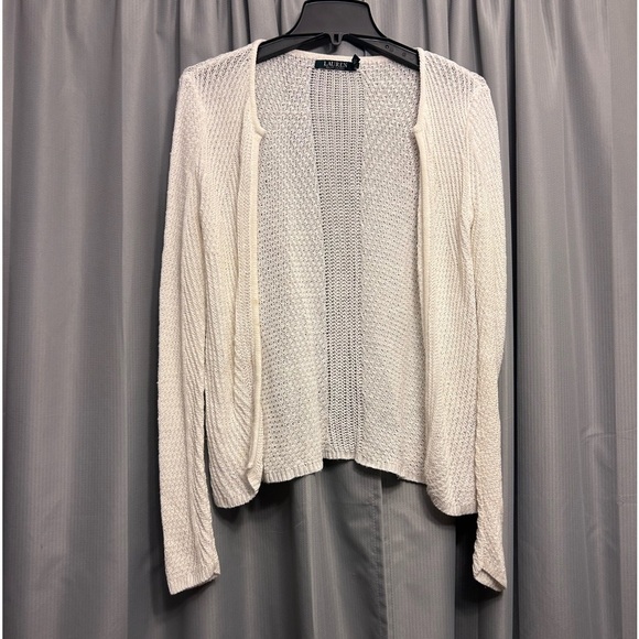 Lauren Ralph Lauren Women's Linen Blend Open Front Cardigan Size M Cream - Picture 1 of 6